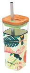 Quokka Liquid Cube - Stiklinis puodelis 540 ml su nerūdijančio plieno &scaron;iaudeliais (Tropical Toucans).