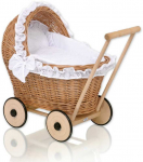 My Sweet Baby Lėlių pintas vežimėlis su balta patalyne ir pamink&scaron;tinimu