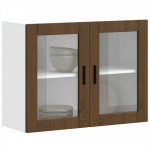 Virtuvės spintelė su stiklinėmis durimis, Porto, ruda ąžuolo