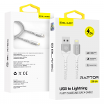 Blavec kabelis Raptor braided - USB į Lightning - 2A 3 metras (CRA-UL2WS30) baltos spalvos-sidabrinis