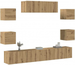 TV staliukas 7 dalių sieninis televizoriaus spintelės komplektas Artisan Oak