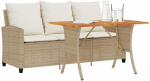 Trivietė sodo sofa su staliuku ir pagalvėlėmis, smėlio spalvos