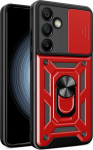 Hurtel Hybrid Armor Camshield su stoveliu ir kameros dangteliu Samsung Galaxy A26 - dėklas telefonui raudonos spalvos