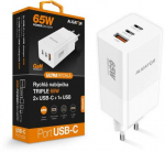 ALIGATOR GaN i&scaron;manusis maitinimo įkroviklis, Power Delivery 65W, 2xUSB-C, 1xUSB-A, baltas