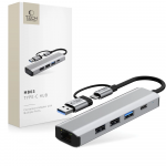 Tech-Protect HB03 HUB Adapteris 5in1 USB-C + USB2.0 + USB3.0 + RJ45 - pilka
