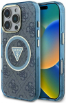 Guess IML Metal Glitter 4G Circle Triangle MagSafe dėklas, skirtas iPhone 16 Pro Max - Mėlyna