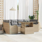 Lauko baldų komplektas Sodo Sofų Rinkinys su pagalve 7 pcs Smėlio Poli ratanas