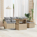 Lauko baldų komplektas Sodo Sofų Rinkinys su saugykla 6 pcs Smėlio Poli ratanas