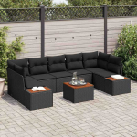 Lauko baldų komplektas Sodo Sofų Rinkinys su pagalve 8 pcs Juoda Poli ratanas