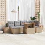 Sodo Sofų Rinkinys su saugykla 7 pcs Smėlio Poli ratanas