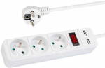 Blow PR-370WSP/USB prailgintuvas, 3 lizdai + USB su įžeminimu + jungiklis, 1.5 m, BALTA, 3x1.5 mm