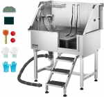 &Scaron;unų maudymo vonia, nerūdijančio plieno, 96.5 cm, su laipteliais, profesionali, patvari, gyvūnų plovimo stotelė, &scaron;unims, kačių prausimo vonelė