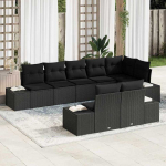 Sodo Sofų Rinkinys su saugykla 8 pcs Juoda Poli ratanas