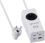 Fuj:tech 5-osainen 67W GaN jatkojohto 4 USB-portilla, 2 m, valkoinen