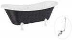 Vonia Besco Amelia Glam 190, Graphite+Baltas, su sifonu su persipylimu Klik-klak Chrome