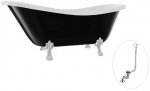 Vonia Besco Otylia B&W 160, Juodas/Baltas+Chrome, su sifonu su persipylimu Klik-klak Chrome