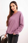 Women's basic looped cotton sweatshirt with a round neckline dark pink