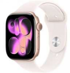 &bdquo;Apple Watch Series 11 GPS + Cellular&ldquo;, 42 mm, rožinio aukso spalvos aliuminio dėklas su &scaron;viesiai melsvu sportiniu dirželiu &ndash; S/M