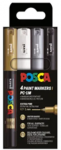 Posca POSCA PC-1M komplektas 4 vnt. (juoda, balta, auksinė, sidabrinė)