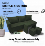Meb & Podrez Dvivietis i&scaron;skleidžiamas sofa su staliuku ir pufais Simple X Combo,, Podrez,, turkio-žalia