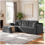 Songmics Vasagle Kampinė modulinė sofa su &scaron;ezlongu kairėje, 244 cm, skalūno pilka