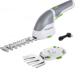 WORKPRO belaidės žolės ir krūmų žirklės 3,6 V Li-ion 2 Ah, 2 a&scaron;menų rū&scaron;ys, pjovimo plotis 75 mm, baltos