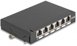 Delock Mini Desktop Patchpanel RJ45 Buchse 6 Port Cat.6A geschirmt juodas - zur Montage an Tisch, Wand oder Hutschiene