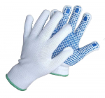 Darbo pir&scaron;tinės, megztos, su mėlynais PVC ta&scaron;kais i&scaron; vienos pusės 3011, baltos spl., 10 dydžio