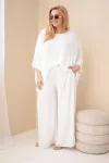 Moteri&scaron;kas Plus Size viskozės komplektas su plačiomis kelnėmis ir palaidine, balta