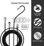 Xinmeng X Mambasnake C01 spiralinis klaviatūros kabelis, type-c į usb-a hyperspeed linija su 8 khz grįžimo dažniu žaidimų klaviatūrai, tpu custom usb-c kabelis su metaline aviacija, pc/phone juodas
