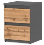 Loft stiliaus naktinis staliukas 40 cm, pilkas matinis, ąžuolo wotan spalvos, didelis naktinis staliukas miegamajam