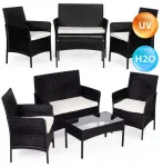 Focus Garden Eleganti&scaron;kas lauko baldų komplektas juodas stalas + sofa + 2 foteliai + pagalvėlės