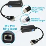 2.5g Poe Splitter Type-c 5v/3a, 48v Poe į Usb-c 5v/3a
