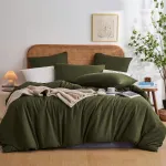 Yasmeng žalios spalvos patalynės komplektas 200 x 200 cm alyvuogių žalumo vienspalvis modernus skalbto medvilnės patalynės komplektas 3 dalių mink&scaron;tas pūkuotas patalynės komplektas su užtrauktuku ir 2 pagalvių užvalkalais 80 x 80 cm