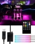Trongle automobiliniai vidaus žibintai, atsparūs vandeniui, su 4 vnt. 48 led, 8 spalvų, su garso jutikliu ir nuotoliniu valdymu, usb prievadas, automobilinis įkroviklis, &scaron;viesos juosta, muzikos garsu aktyvuojamas ap&scaron;vietimas