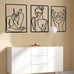 Plakatas Accmuzzy 3 vnt. 35 x 25 cm metalinės sienų dekoracijos, vandeniui atspari ir minimalistinė abstraktaus moterų meno siena, modernios sienų skulptūros, skirtos kabinti miegamajame ir svetainėje