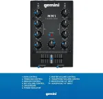 Stiprintuvas Gemini Sound Mm1 profesionalus 2 kanalų dvigubas mikrofono įėjimo stereo 2 juostų sukamasis kompakti&scaron;kas Dj podcast'ų mik&scaron;eris su crossfader'iu ir individualiu stiprinimo valdymu