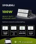 Spolehli Led prožektorius 100 W prožektorius 13000 Lm 6500 K stadionas Ip66 atsparus vandeniui ap&scaron;vietimas Ac100-265 V stadionui, žaidimų aik&scaron;telei, dokui, aik&scaron;tei, naudojimui lauke