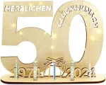 Taimeimao medinė svečių knyga 50-ojo gimtadienio proga su led girliandomis moterims ir vyrams vestuvių metinių stalo dekoravimui 1974-2024 &scaron;eimai ir draugams