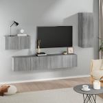 TV staliukas TV spintelių komplektas, 4 dalių, pilkas ąžuolo, mediena