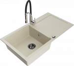 Granitinė virtuvinė plautuvė Mexen Leo su mai&scaron;ytuvu ir sifonu, rusvai gelsvas+Juodas/Chrome