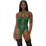 Forplay Fantasy Lingerie Watch Her Bloom Lace Mesh Teddy S with Garter Straps