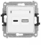 Karlik Elektrotechnik 25ICUSB-8 ICON dvigubas USB įkroviklis su USB C + USB A lizdu, maks. 20 W. balta matinė 25ICUSB-8