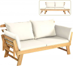 COSTWAY medinė i&scaron;skleidžiama sodo sofa-lova su atlo&scaron;iamais porankiais, 198 &times; 75 &times; 75 cm, akacijos mediena, bežinė