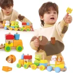 Viga Toys VIGA Wooden Stacking Train &ndash; Farm Animals 18M+ 17 pieces