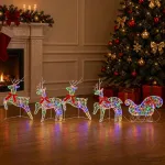 Kalėdinis elnias su rogutėmis 5 vnt. 100 LED Įvairių spalvų