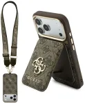 Dėklas Guess 4G su portfelem i smyczą MagSafe do iPhone 18 Pro / 17 Pro ruda