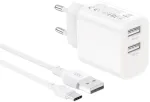 Įkroviklis XO Sieciowa 2x USB 2,4A balta + kabelis USB-C (CE55)