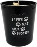 Kvapi žvakė Love Has 4 Paws su auksiniu užra&scaron;u ir auk&scaron;tos kokybės sojų va&scaron;ku, puikiai tinkanti svetainės / valgomojo dekoravimui ir jūsų &scaron;irdies žmogui