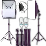Objektyvas Fotografinės lempos 2x Softbox 50x70 cm studijinis stovas ap&scaron;vietimo rinkinys 135w